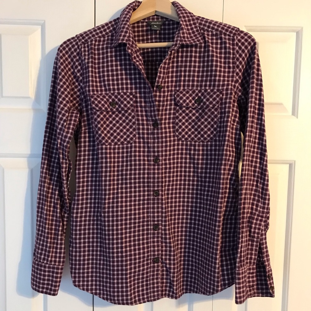 Eddie Bauer Purple Plaid Flannel Fitted Shirt